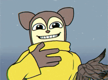 a cartoon drawing of a cat wearing a yellow jacket