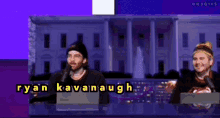 ryan kavanugh appears on a screen with a purple background