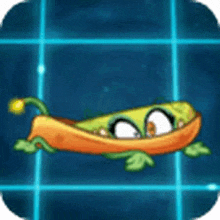 a cartoon frog is floating in the air on a blue tile background .