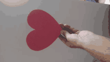 a hand holding a red heart shaped object