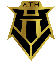 a black and gold logo with the letter h on it