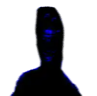 a black and blue silhouette of a person 's head and neck on a white background .