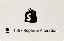 a logo for tilli repair & alteration with a shopping bag