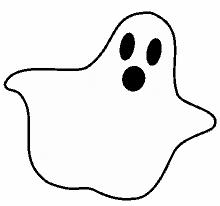 a black and white drawing of a ghost with two holes in its eyes