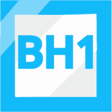 a blue and white logo for bh1 with a white border