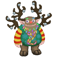 a cartoon character wearing a reindeer sweater with sprinkles on it