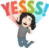 a cartoon of a person jumping in the air with the word yesss behind them .