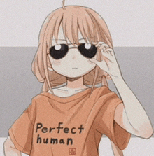 a girl is wearing sunglasses and a perfect human shirt