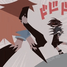 a cartoon of a man and a woman fighting each other with a knife .