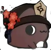 a cartoon drawing of a cat wearing a hat with red flowers on it