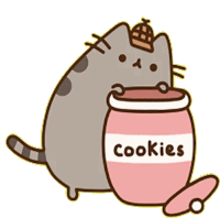 a cat wearing a hat sits next to a jar that says cookies