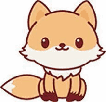 a cartoon fox is sitting down on a white background and smiling .