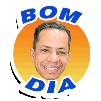 a sticker that says bom dia with a man 's face on it