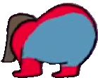 a cartoon drawing of a red and blue elephant with a blue shirt and red boots .