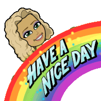 a cartoon of a woman peeking over a rainbow that says " have a nice day "