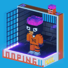 a 3d rendering of a prisoner with the number 141 on his shirt