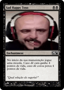 a card that says sad happy toso has a picture of a man wearing headphones on it