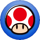 a blue circle with a red and white mushroom on it