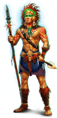 an illustration of a native american holding a spear and a spear