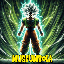 a poster with a dragon ball z character and the words museumbola on it