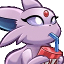 a purple cartoon rabbit is drinking from a red can with a straw .