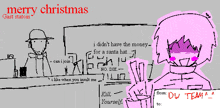 a drawing of a man and a girl with the words merry christmas written above them