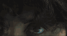 a close up of a person 's eye with a blue iris