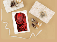 a tablet with a picture of a red scarf on it