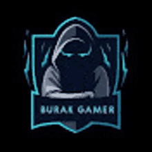 a logo for a gamer with a hood on a black background