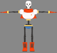 a 3d model of papyrus from undertale with a scarf around his neck