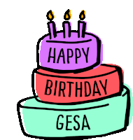 a drawing of a birthday cake with the name gesa on it