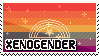 a pixel art drawing of a rainbow flag with the word xenogender written on it .