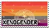 a pixel art drawing of a rainbow flag with the word xenogender written on it .