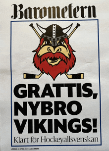 a poster with a picture of a viking and the words grattis nybro vikings