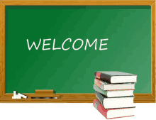 a green chalkboard with the word welcome on it