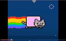 a pixel art of a cat with a rainbow coming out of its nose