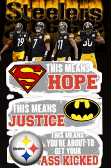 a poster for the steelers football team with a superman logo