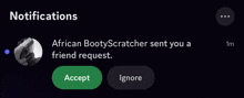 african bootyscratcher sent you a friend request and you can accept or ignore