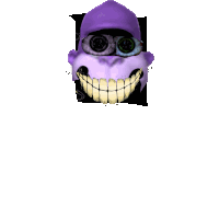 a purple skull with glasses and a big smile