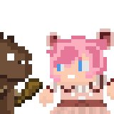 a pixel art drawing of a girl and a bear