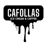 a logo for cafollas ice cream and coffee with a dripping ice cream .