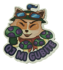 a sticker that says oj mi gubite with a fox