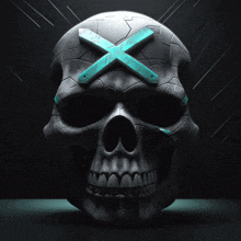 a skull with a blue x on it