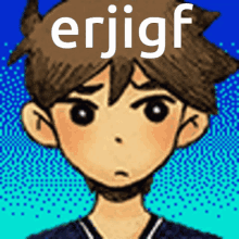 a cartoon of a boy with the word erjigf written above him