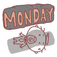 a cartoon drawing of a frog laying under a sign that says monday