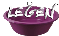 a purple bowl with the word legen in white letters