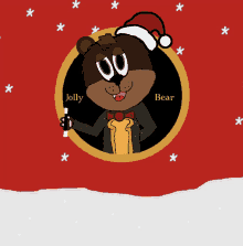 a cartoon of a bear wearing a santa hat with the name jolly bear on it