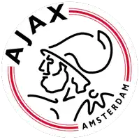 a logo for ajax amsterdam with a bearded man in a red circle