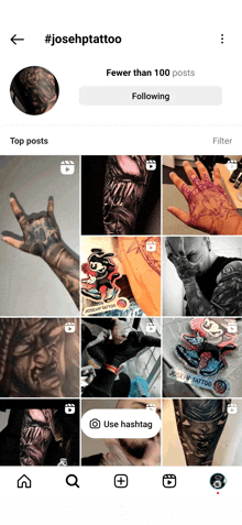 a screen shot of a tattoo artist 's instagram page