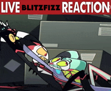 a poster that says live blitzfizz reaction with a cartoon character